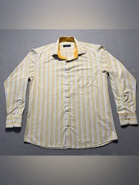 Versace Menswear Yellow Striped Dress Shirt Men’s Large 41/42 Button Front